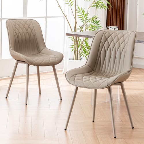YOUNIKE Dining Chairs Set of 2 with High Backs Mid Century Modern Kitchen & Dining Room Chairs Faux Leather Upholstered Wide Accent Chair Comfortable Padded Living Wating Room Chair All Khaki
