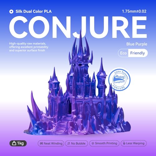 Image of Conjure Silk Dual Color PLA Filament 1.75mm, Transparent Detachable Reusable Spool Compatible with Bambu Lab AMS Refill, Shiny Blue Purple Gradient 3D Printer Filament 1KG -Smooth Printing, No Clog