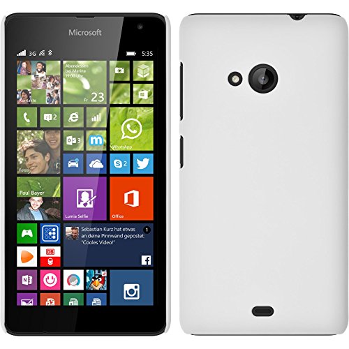 PhoneNatic Hülle kompatibel mit Microsoft Lumia 535 - Hülle weiß gummiert Hard-case + 2 Schutzfolien