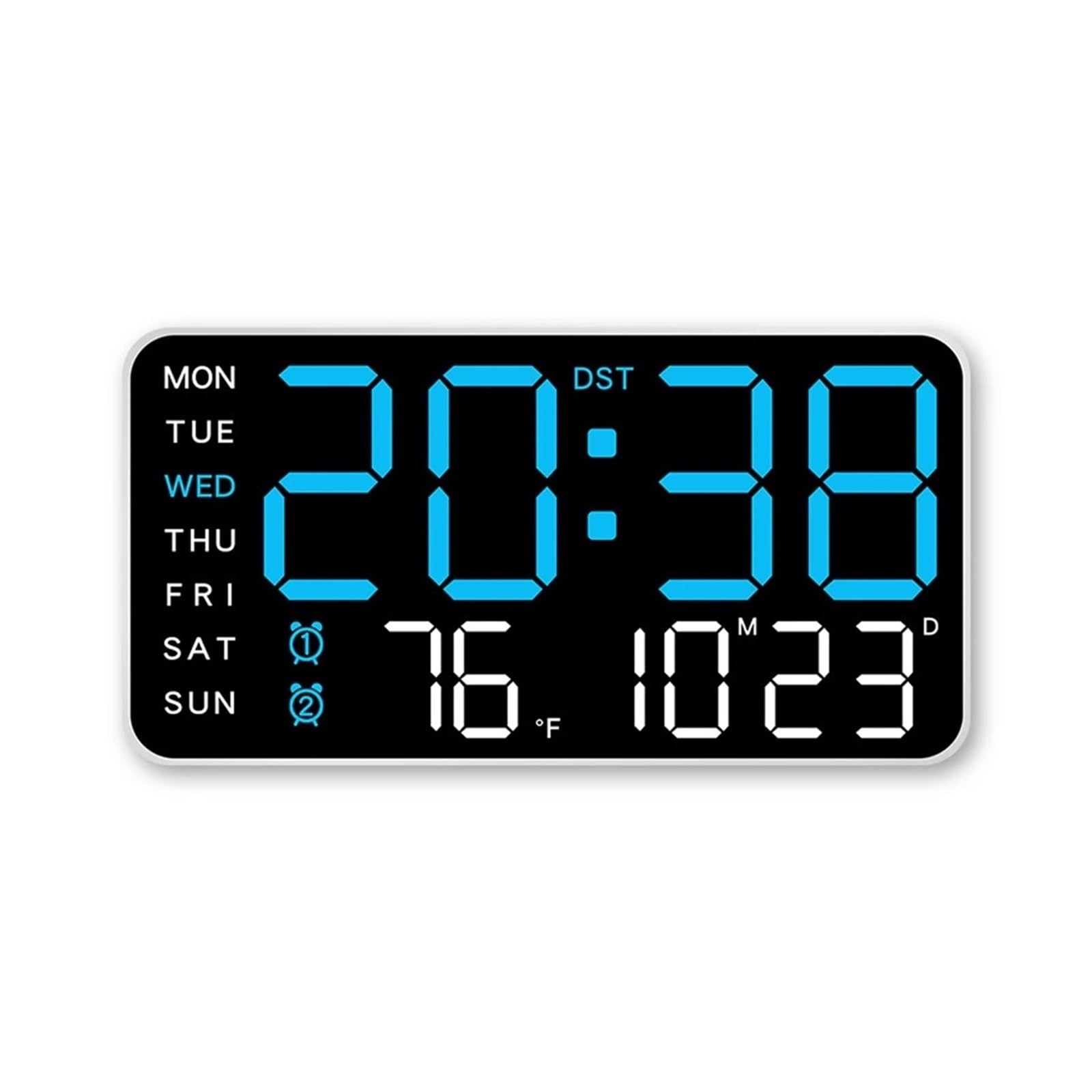 POAHNCU Alarm Clock, LED Digital Wall Clock Temperature Date Week Display Table Alarm Clocks Voice Control Electronic Brightness Adjustment,for Heavy Sleeper(Blue)