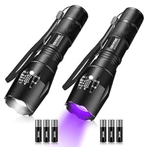 EBUYFIRE UV Flashlight LED?2 in 1 UV&White Led torch Light Tactical Light Zoom Flashlight Mini BlacklightUltraviolet Blacklight Detector for Dog/Cat Urine, Pet Stains(2 PACK)