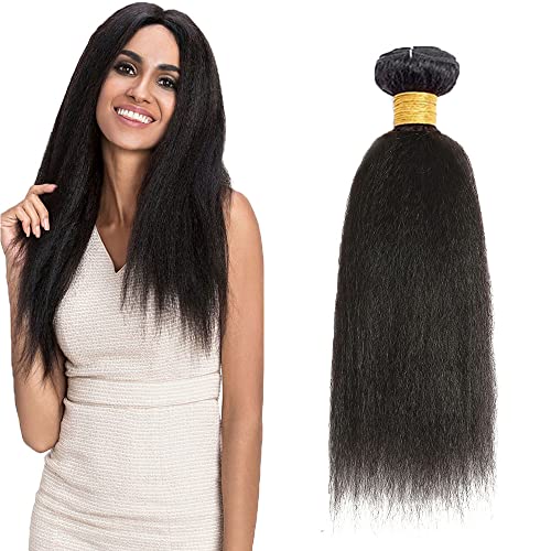 NiegMeag 28 Inch Yaki Straight Bundles Human Hair Kinky Straight Human Hair 1 Bundles Yaki Human Hair Bundles 100% Brazilian Virgin Human Hair Extensions Natural Black