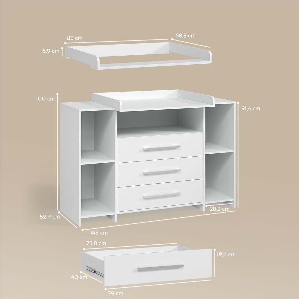 Livinity Commode à Langer Torino, Blanc, XL avec tiroirs