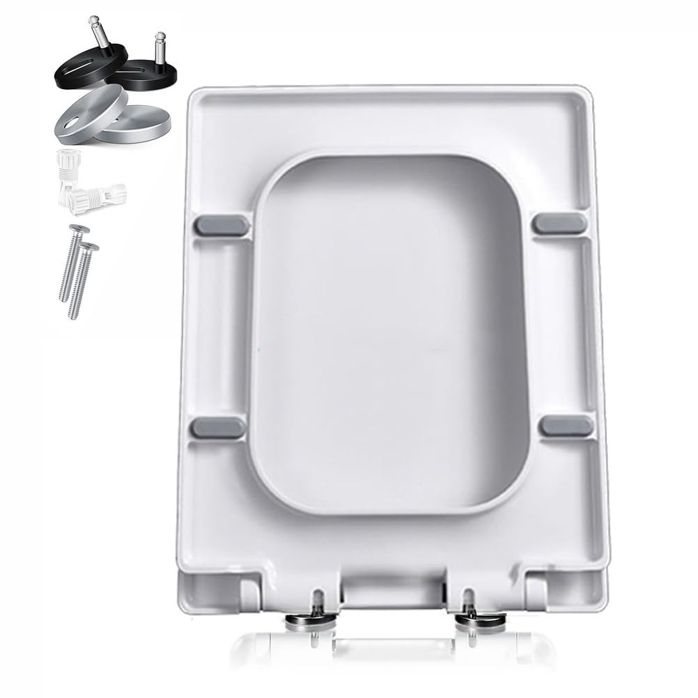Giural One Color Square Toilet Seat Soft Close, 36.5 * 45Cm White Toilet Lid Quick Release For Easy Cleaning, Top Fixing Adjustable Hinges, Pp Durable Loo Seat