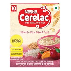CERELAC Baby Cereal with Milk, Wheat – Rice Mixed Fruit, From 10 to 24 Months, Stage 3, Source of Iron & Protein ,Bag-In-Box Pack 300g