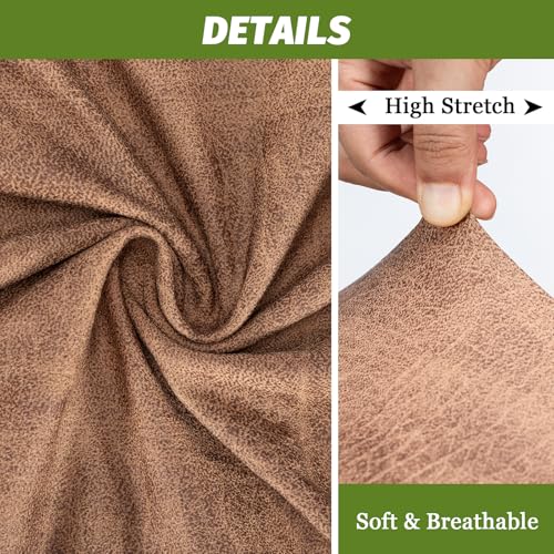 Image of FUANGUI Bar Stool Covers Set of 4, Faux Leather Looking Stretch Bar Stool Chair Cover Slipcovers, Counter Stool Bar Chair Covers for Kitchen Pub Dining Room Retro Style Home Deco- Light Brown