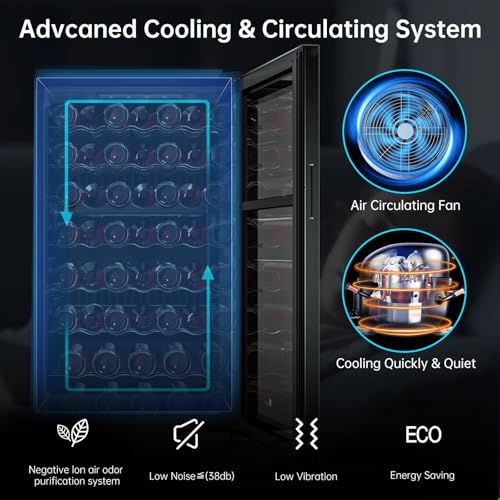 Image of KingChii 45 Bottle Wine Cooler Refrigerator Freestanding Wine Fridge - Intelligent Digital Control, Low Noise Professional Compressor, Tempered Glass for Home, Kitchen, or Office
