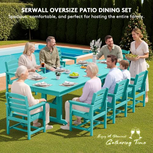 Image of SERWALL 9Pcs 84 inch HDPE Outdoor Dining Set for 8 with Armchairs,Aruba