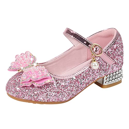 Betadog Girls Sandals Kids Glitter Bow Dress Shoes Heel Sequins Princess Sandals Toddler Flower Wedding Party Shoes (Pink-l, 13)