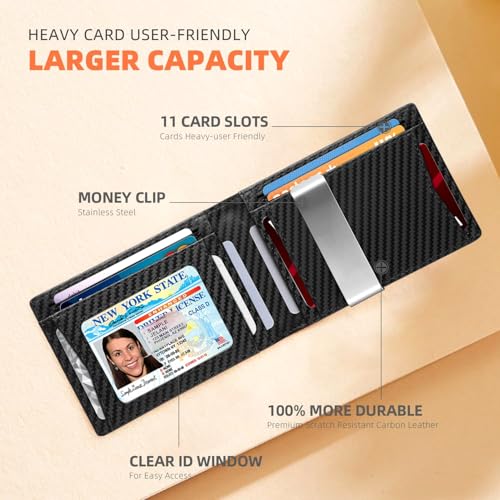 Men's Ultra-Thin RFID Front Pocket Wallet - Durable Leather Bifold, Holds 6+ Cards & Cash Matt Carbon Black3
