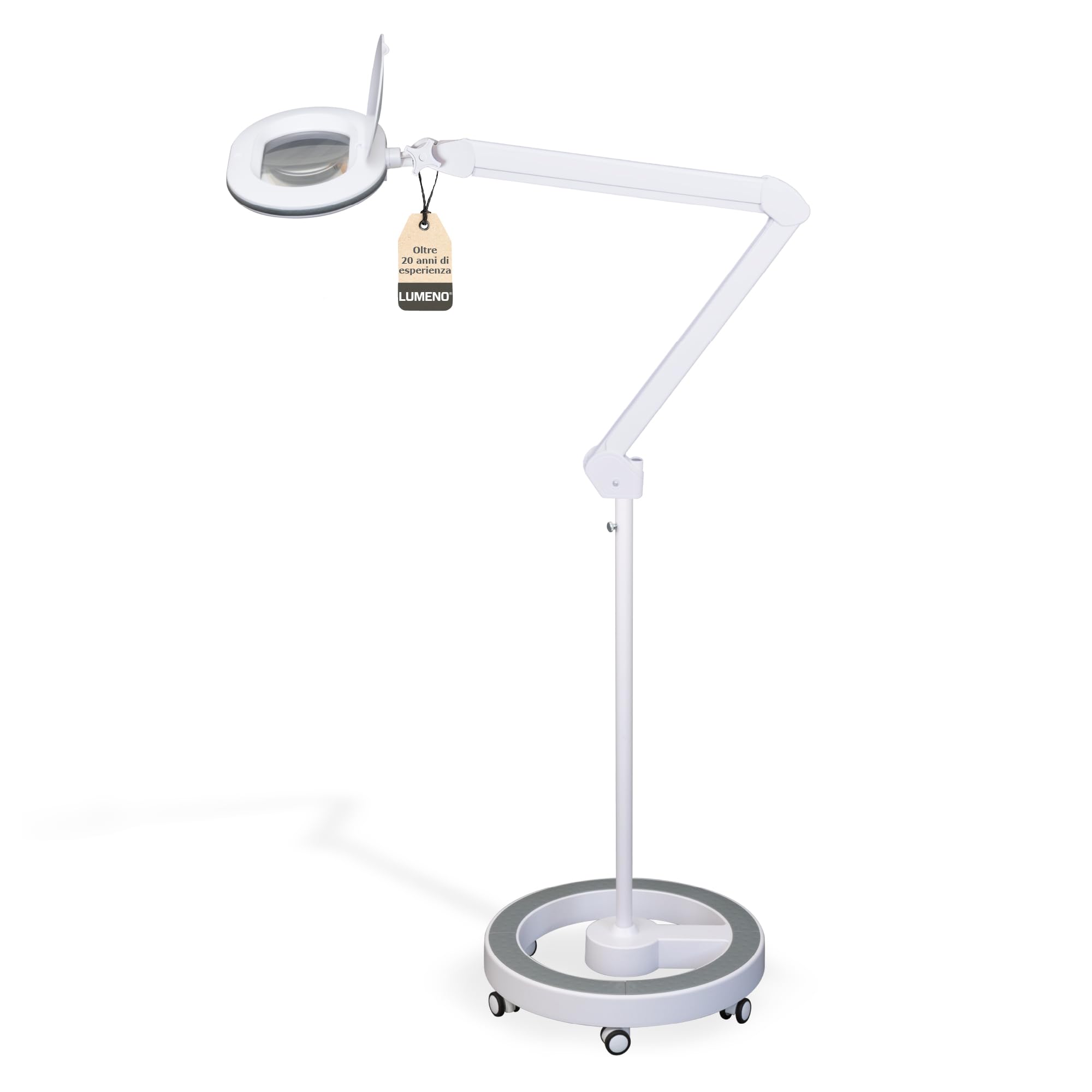 Lumeno 8615GR Lampada d'ingrandimento con grande lente ovale 110x150 mm, 60 LED dimmerabili in 2 fasi, perfetta come ausilio alla lettura, per i cosmetici, 5 diottrie grigio con treppiede rotante
