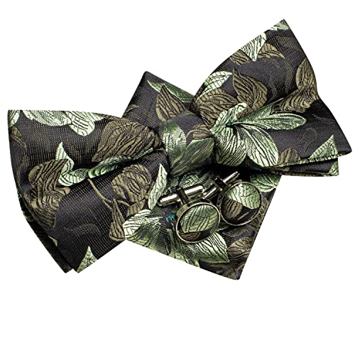 Image of Hi-Tie Bow Ties for Men Pre-Tied Pocket Square with Cufflinks Mens Bowtie Sets for Wedding Formal Party