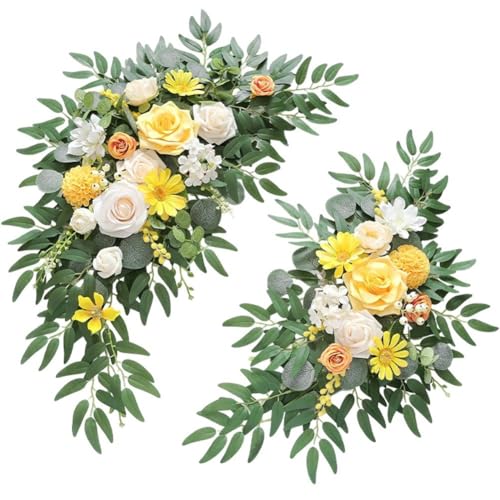 アーチフラワー ウェディング 人工シルク フェイクフラワー スワッグ 背景 緑の葉付き 結婚式リース セレモニーテーブルチェア装飾用 結婚 飾り用 撮影用 1セット