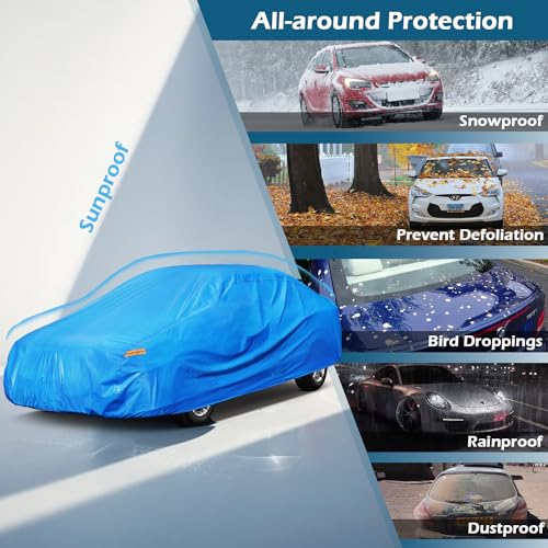 Image of Kayme Heavy Duty Car Cover Waterproof All Weather, Outdoor Full Cover Snowproof UV Protection, Universal Fit for Ford Mustang, Chevrolet Camaro /Beretta /Chevelle, Cadillac ELR Etc（186-193 inch