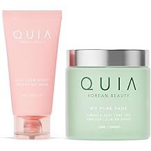 QUIA Korean Skincare Set - Toner Pads + Collagen Wrapping Mask - Dual-Step System for Visibly Smoother Texture, Refined Pore Appearance &amp; Glass Skin - Gentle Exfoliation + Overnight Firming Treatm