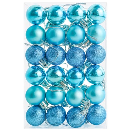 24 boules de Noël de 30 mm, incassables, à suspendre, pour les vacances, mariages, fêtes, couleur : bleu clair