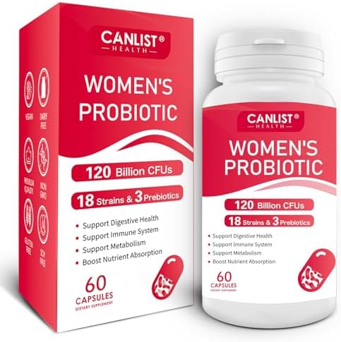 CANLIST Women's Probiotics120 Billion CFUs 18 Strains 3 Prebiotics & Digestive Enzymes Contains Organic Prebiotic Cranberry Women's Health Digestive & Immune Support Non-GMO Soy Gluten Dairy Free