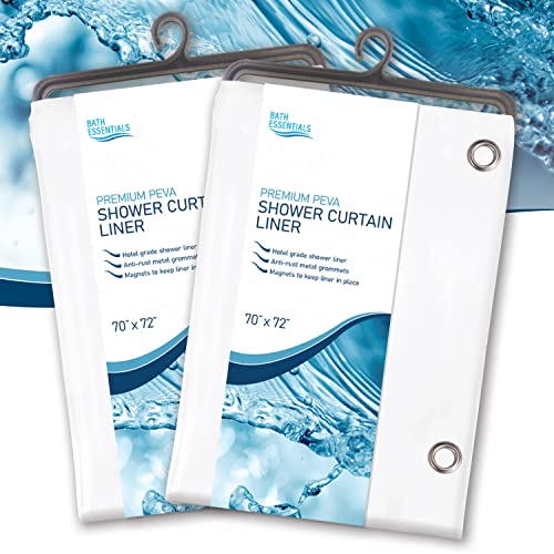Jso Home 2-Pack White Shower Curtain Liner: Peva - 70" X 72" - Thick 6 Gauge Heavy Duty Shower Liner, Built In Magnets - 100% Eco-Friendly Peva Premium Shower Curtain Liner #TOP5