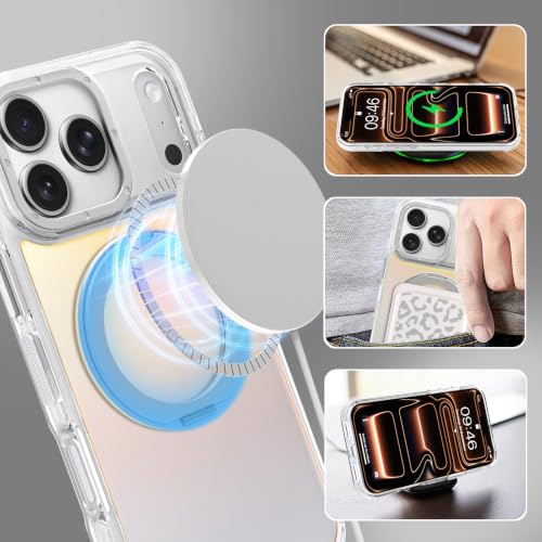 Image of Magnetic for iPhone 17 Pro Case with 360 Stand [Compatible with Magsafe] [Fluorescent Design] [1 Screen Protector] Slim Translucent Matte Case for iPhone 17 Pro 6.3 inch, White