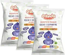 Kit 3X: Biscoito de Polvilho Couve e Espinafre Vegano Orgânico Crilancha 40g