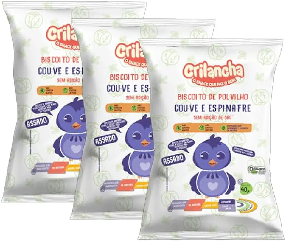 Kit 3X: Biscoito de Polvilho Couve e Espinafre Vegano Orgânico Crilancha 40g