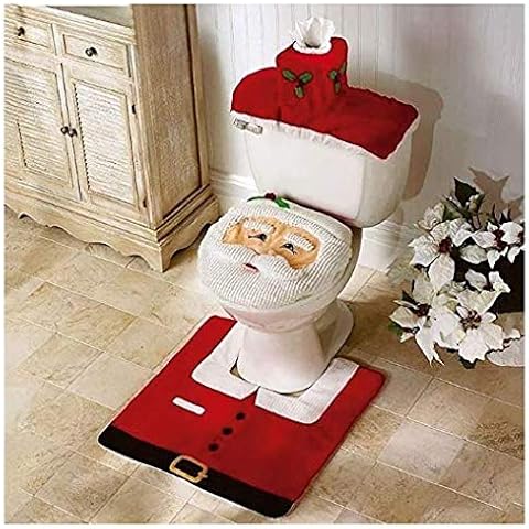 Rayinblue Christmas Decoration Novelty 3pc Christmas Festive Toilet Seat Cover, Tank & Rug Bathroom Decoration Set (Santa Claus) Cover