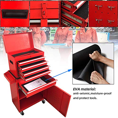 Big Rolling Tool Chest, Tool Chest with Drawers and Wheels Tool Cabinet Tool Storage Removable,Rolling Tool box with Lockable Drawers, Toolbox for Mechanics Garage Workshop (Red)