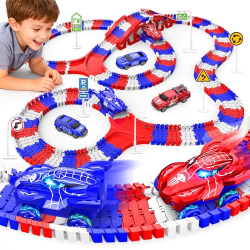 Image of Spider Toys for Boys 4-6, Spider Race Track with 5 Cool Spider Cars Toys for Kids Boys Toddler, Flexible Car Tracks for Age 3 4 5 6 7 8 Year & Up Old Boy Girls Birthday Gifts