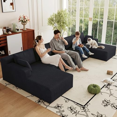 Image of 160 inch Modular Sectional Sleeper Sofa, Boneless Cloud Couch for Living Room, U Shaped 3 Seat Sofa with Deep Seat, Free Combination, Couch in a Box, No Assembly Required (Jet Black)
