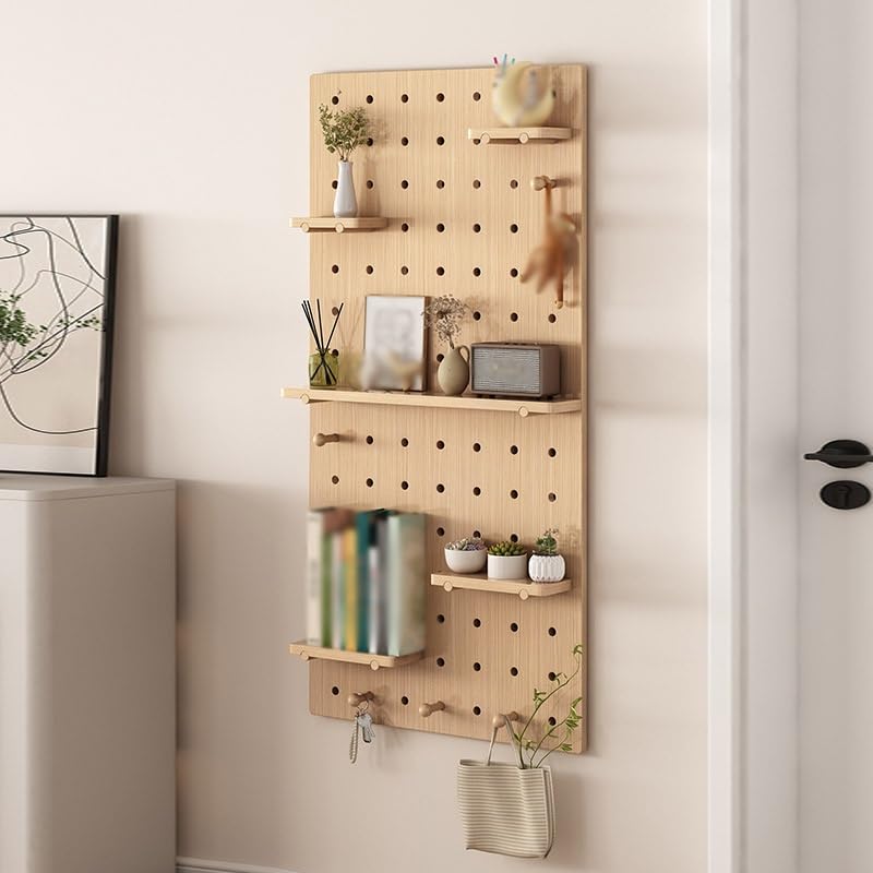 Pegboard-Wand-Organizer, modulares Hängeregal-Set zur Wandmontage mit Haken, Ausstellungsregal-Aufbewahrungsplatte für Wohnzimmer, Werkbank, Werkstatt, Schuppen (Hellbraun, 60 x 120 cm)
