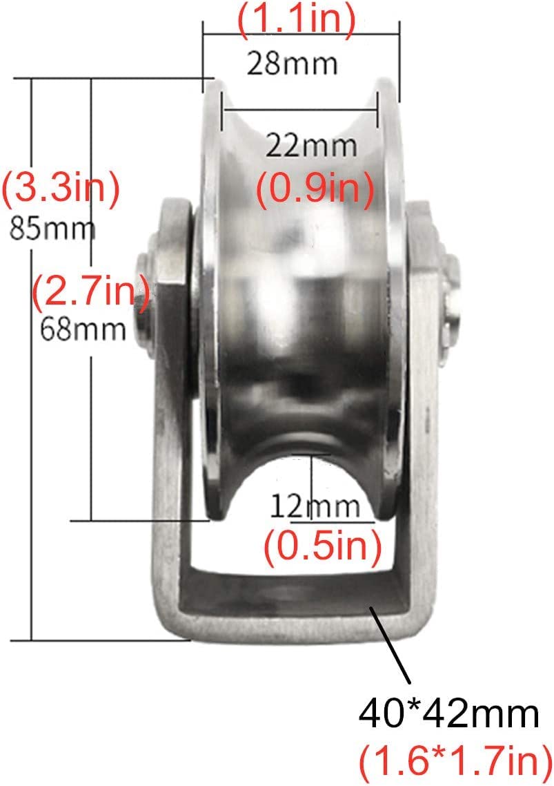 BATLAM Bürorollen 2 Stück U-Typ-Möbelrollen 304 Edelstahl-Riemenscheibenblock Dämpferlager U-Nut-Gleitrollen-Laufrad, für umgekehrte Schiene, Industrie, Rolltorrollen (Größe: 48 m (68