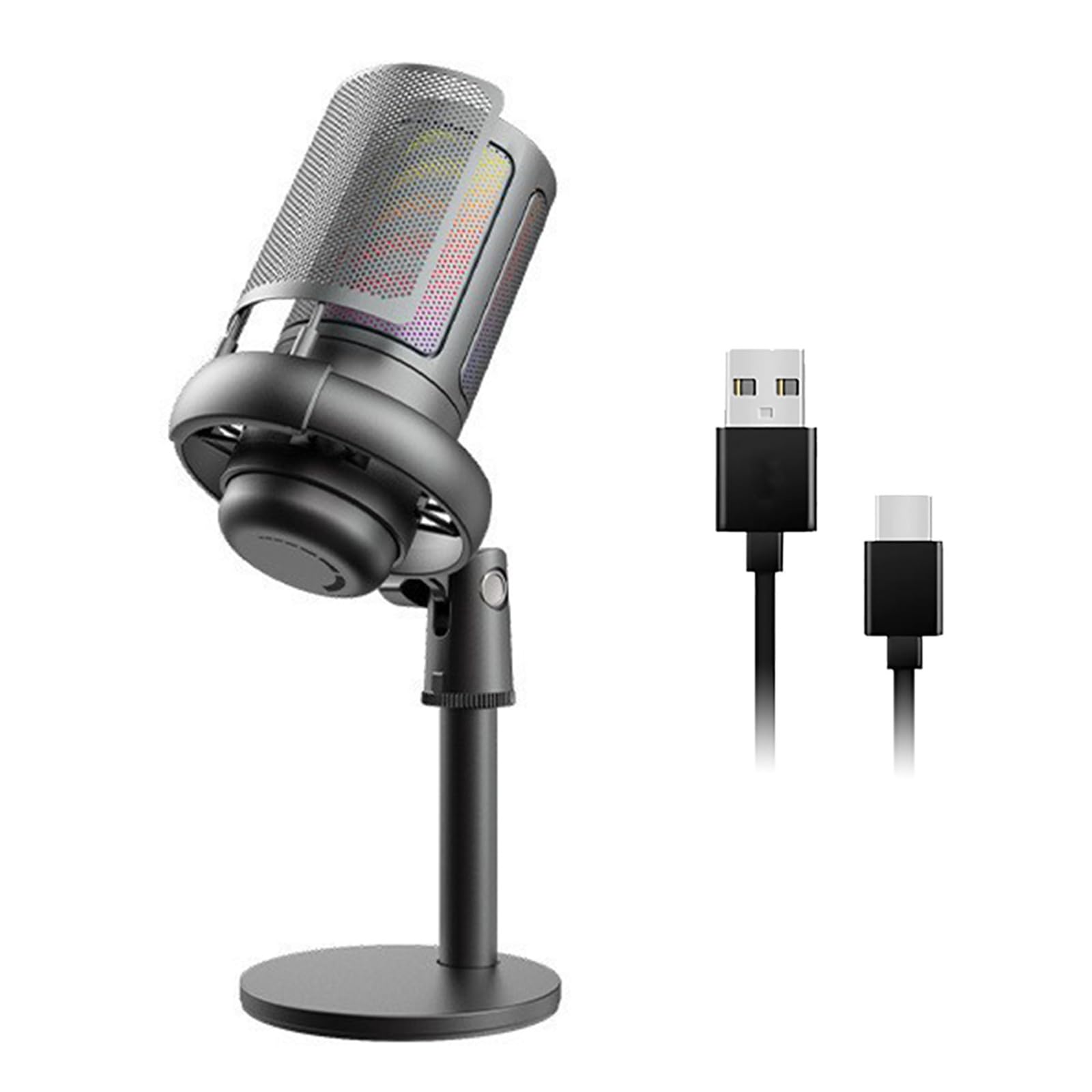 XUZHID Game mic,USB Microphone for PC Gaming Color Lighting Mic Mute Button Condenser with Knob Solid Base