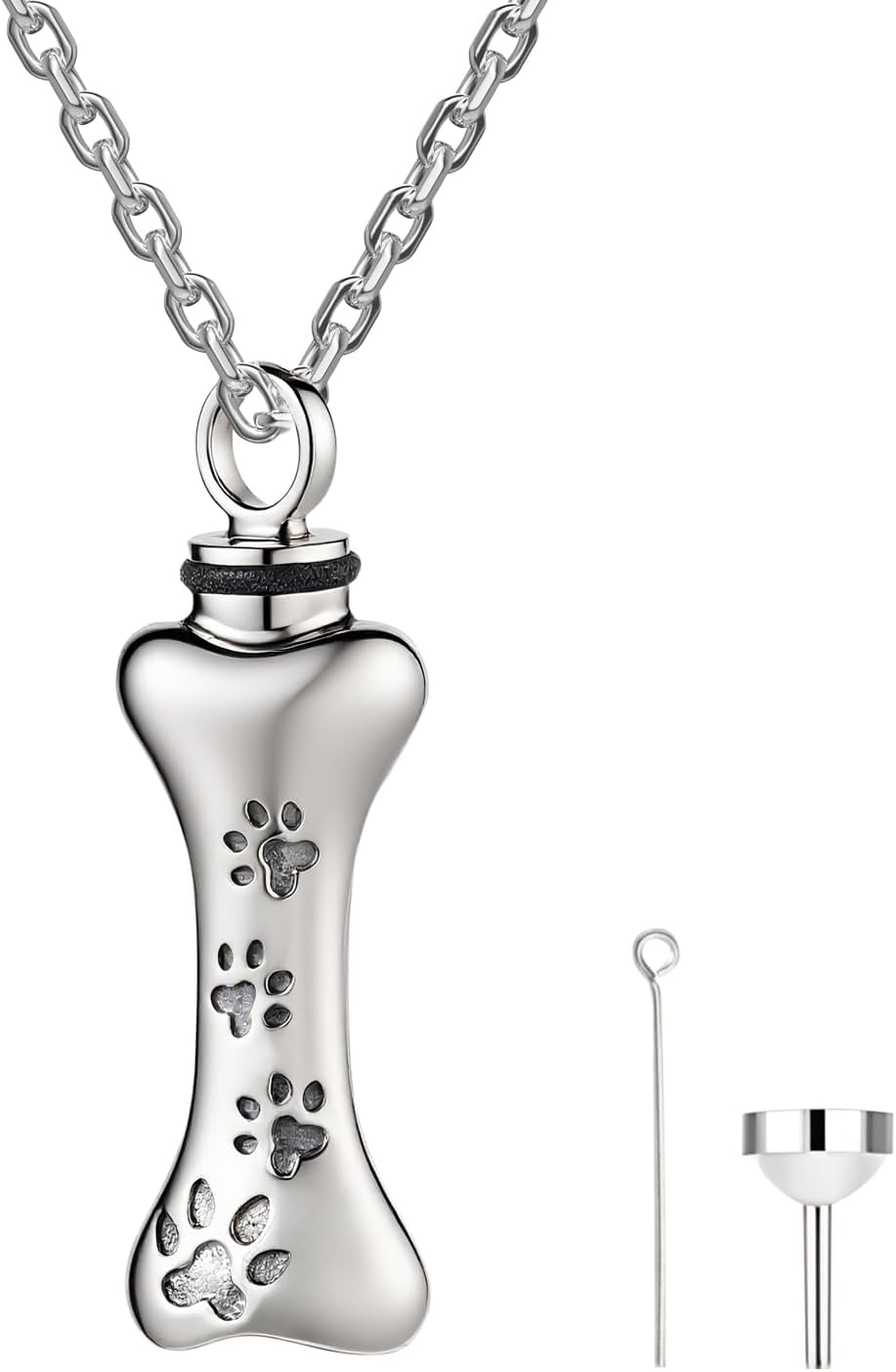 925 Sterling Silver Eternal Pawprint Lucky Bones- 925 Sterling Silver Pet Memorial Necklace 18"