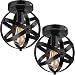 2 Pack Industrial Ceiling Light E26 E27 Vintage Globe Caged Semi-Flush Mount Ceiling Fixture for Hallway Porch Bedroom