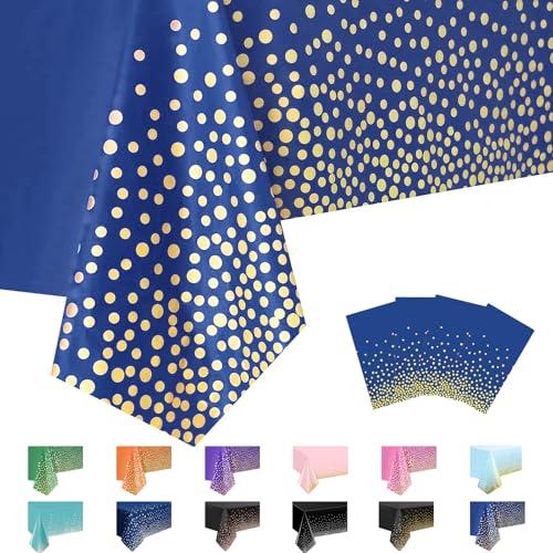 MORAINJAY 4 Pièces Nappe à Pois Jetables,137x274cm Nappe de Table Rectangulaire,Points Dorés Bleu Nappes Imperméables pour...