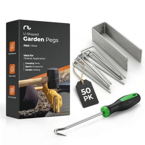 Roe Tenpo Weed Membrane Pegs 15 cm U-Shaped Heavy-Duty Sharp Beveled Ends Garden Stakes for Camping Weed Control Membrane Artificial Grass Netting & Landscape Fabric (50 Pack)