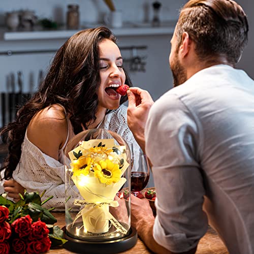 Rose Gifts for Mom,Flower Rose in Glass Dome with 2 Lighting Mode,Sunflower Gifts for Mother,Artificial Forever Flowers Xmas Birthday Gifts for Women Mom Wife Girlfriend Sister Friend - Image 6
