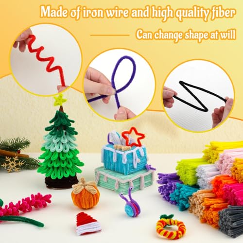 Image of Mnuizu 200Pcs Pipe Cleaners, Pipe Cleaner Chenille Stems DIY Craft Supplies | Bright Pipe Cleaners Craft Supplies, Fuzzy Sticks Pipe Cleaner Bulk for DIY Art Creative Craft Decoration, Yellow
