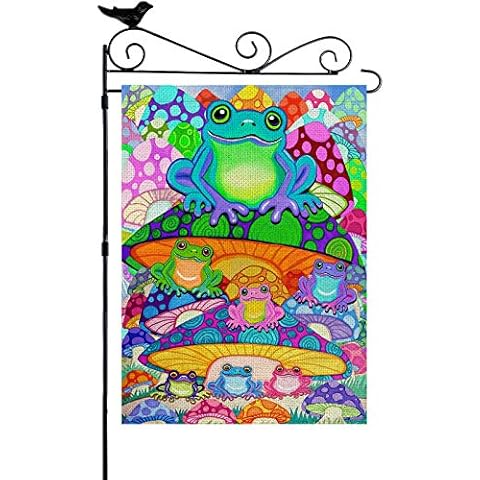 YISHOW Psychedelic Mushrooms Frog Garden Flag Double Sided Vertical House Banner Home Flags Welcome Yard Signs Outdoor Decor 12.5" x 18" Cover