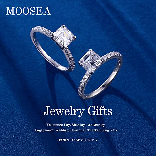 MOOSEA Asscher Moissanite Engagement Ring for Women, 1.5ct D Color VVS1 Clarity Lab Created Moissanite Rings 14K White Yellow Rose Gold Vermeil Double Claw Moissanite Rings for Women with Side Stones2