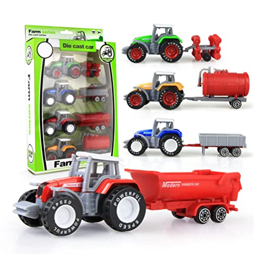 HUSHUI 4 Stück Legierung Traktor Spielzeug Set Engineering Auto Modell Bauernhof Fahrzeuge Spielzeug Traktoren Auto…