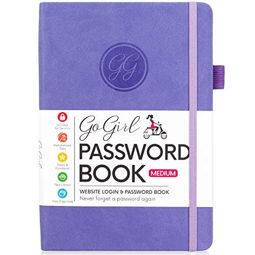 GoGirl Password Book with Alphabetical tabs â€“ Internet Address & Password Keeper Logbook for Password Organization, Journal Notebook for Saving Website Logins. Medium Size 5.3â€³ x 7.7â€³, Lavender