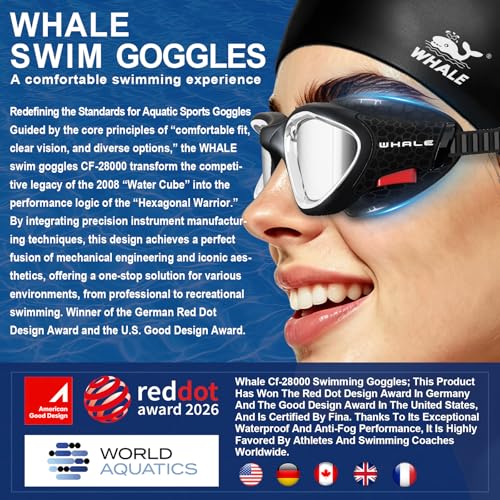 Image of Whale Swim Goggles Polarized Anti-Fog Lenses, Unisex | 100% UV Protection | Anti-Fog Goggles High Definition, Wide-Angle View