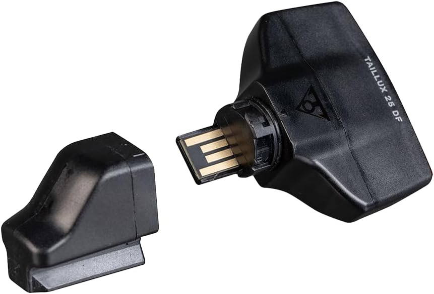 TOPEAK TailLux 25 DF light with its USB plug exposed for charging