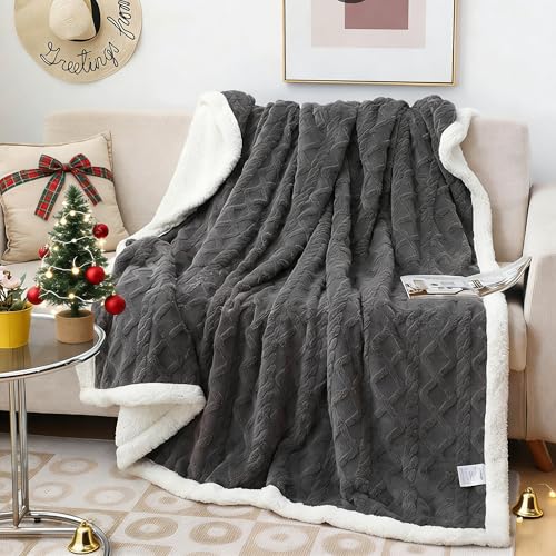 QOFLY Decke Sofa Kuscheldecke Grau - 150x200 cm Warm Sherpa Sofaüberwurf Decke, Dicke Sofadecke Couchdecke… – Ansicht 1
