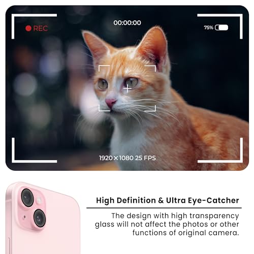 Image of ArmourPro Premium Camera Lens Protector Tempered Glass Compatible For iPhone 15 and iPhone 15 Plus Tough HD Individual Aluminum Alloy Rings 9H Camera Cover , Scratch-Resistant,Camera Lens Protection| Pink
