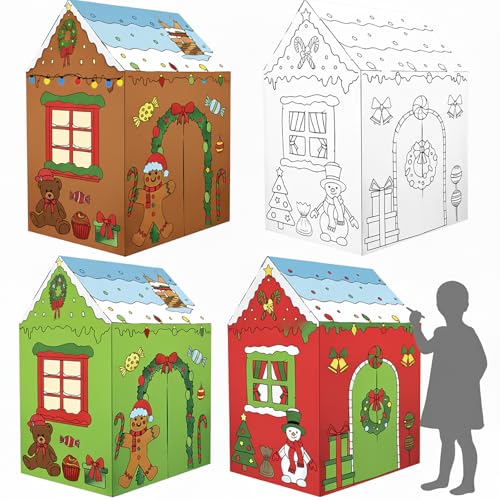 Kosiz 1 Pcs Giant Christmas Gingerbread House Cardboard DIY Christmas Castle Houses Cardboard House Snowman Houses for Xmas Party Holiday Gingerbread Gift, 21.7