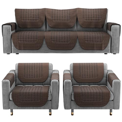 Image of Kuber Industries (Set of 16) Soft Stylish & Durable Cotton Sofa Covers 5 Seater with Arms | Aesthetic Sofa Protector & Slipcover for Living Room & Office | Galaxy 1704 - Dark Brown