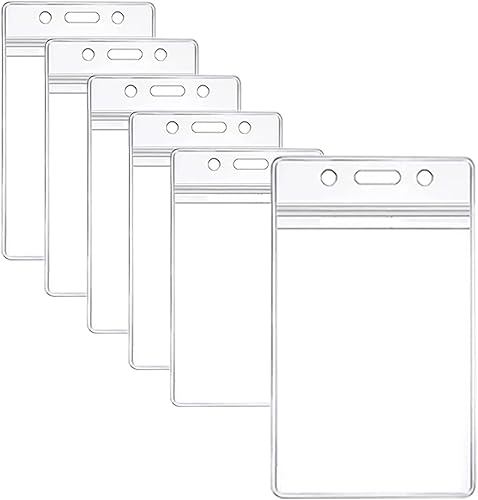 6 portatarjetas de plástico transparente impermeable a prueba de polvo de doble cara para etiquetas de nombre, tarjetas de identificación, cordón o