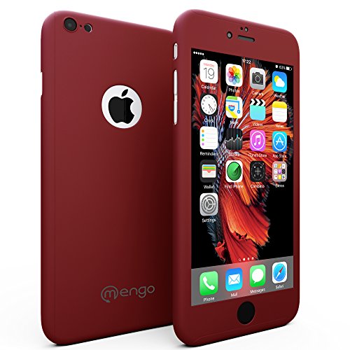 Mengo Slimfit 360 [Ultra-Thin] Case for iPhone 6/6S Plus with Tempered Glass Screen Protector – Red (Will ONLY fit 6/6S Plus)